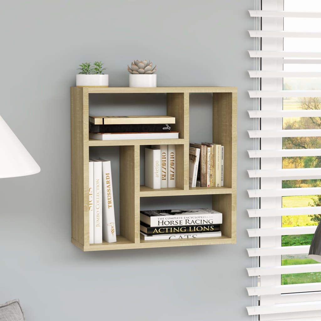 5-Tier Floating Shelves Wall Mounted - Wooden Cube Storage Shelf with 5 Compartments for Home Decor, Living Room, Bedroom & Office Organization - Brown Display Shelf Furniture