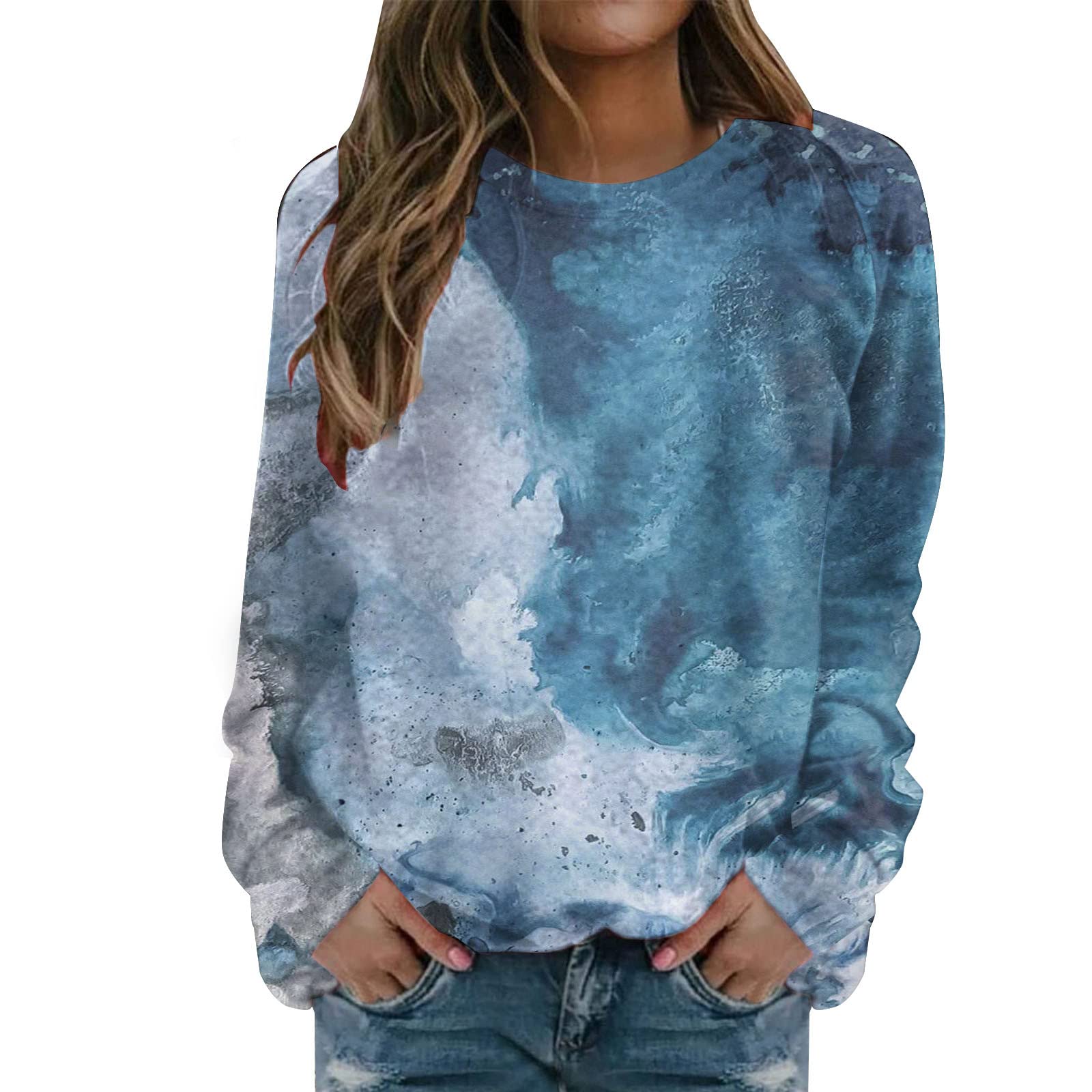Women's Casual Color Print Pullover Sweatshirt - Loose Fit Round Neck Long Sleeve T-Shirt Top | Perfect for Everyday Wear, Lounge & Street Style
