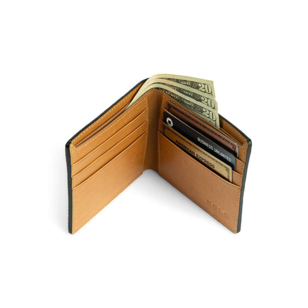 Premium Camden Bi-Fold Waxed Leather Wallet for Men - Slim RFID Blocking Minimalist Design - Perfect for Everyday Carry & Travel