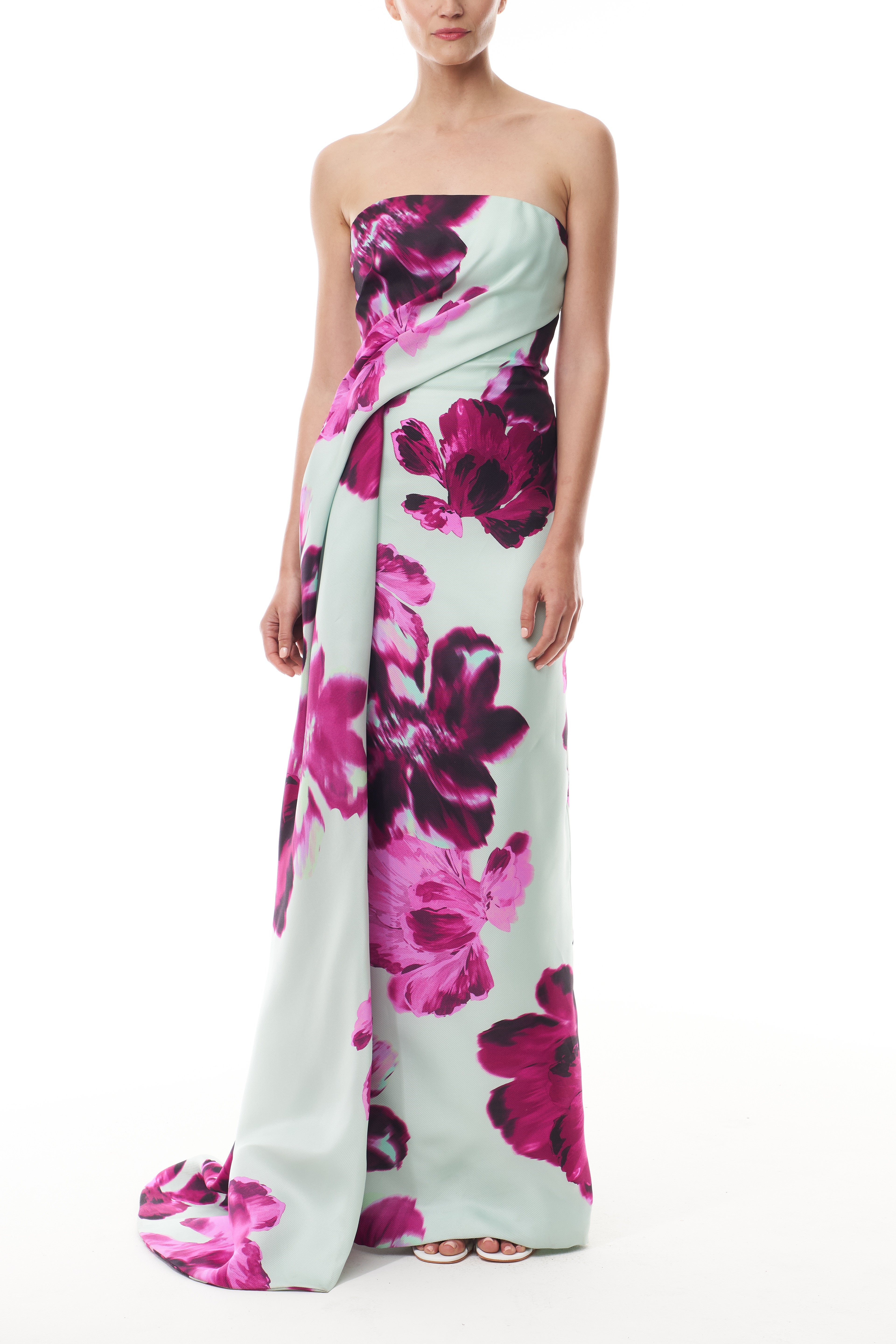 Elegant Electric Floral Column Gown for Women - Formal Evening Dress for Prom, Wedding & Special Occasions