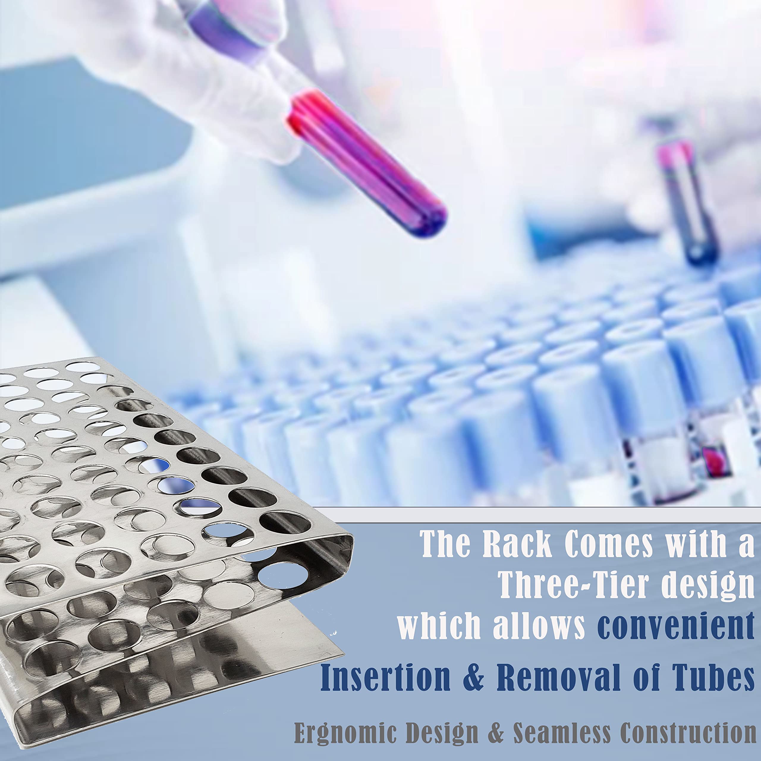 A2Z Stainless Steel Test Tube Rack with 50 Vents - Z-Shaped Pipe Stand for 16mm Tubes | Durable Lab Equipment for School, Laboratory & Hospital Use | Perfect for Chemistry Experiments & Sample Storage