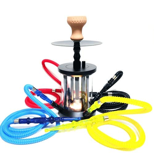 Premium 4 Hose Acrylic Hookah Kit with LED Lights & Remote Control - Portable Shisha Set Includes Bowl, Hose, Charcoal Tongs (Black) - Perfect for Home Parties, Lounges, and Relaxation Sessions