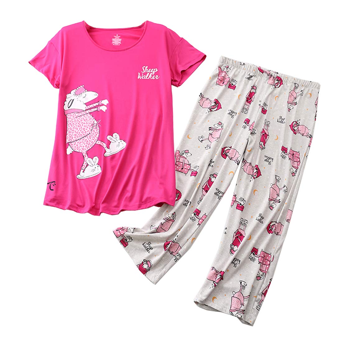 Cozy Women's Cotton Pajama Set - Sleepwear Tops & Capri Pants for Home & Travel