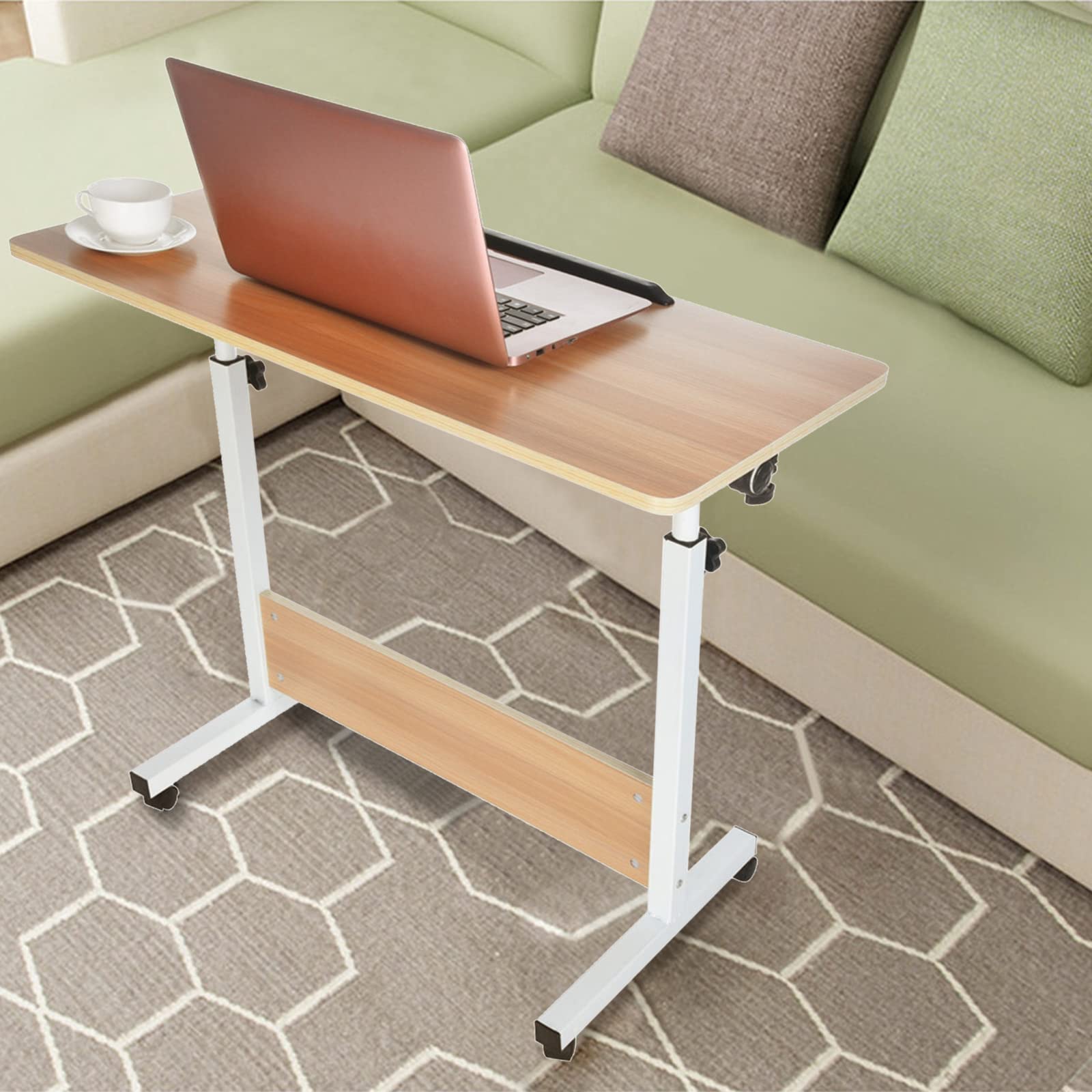 Adjustable Height Mobile Folding Desk - Portable Rolling Cart for Home Office, Bedroom & Workspace - Sit Stand Desk with Lockable Wheels - Ergonomic Computer Workstation (80x40cm, Brown) - Perfect for Small Spaces, Dorm Rooms & Remote Work