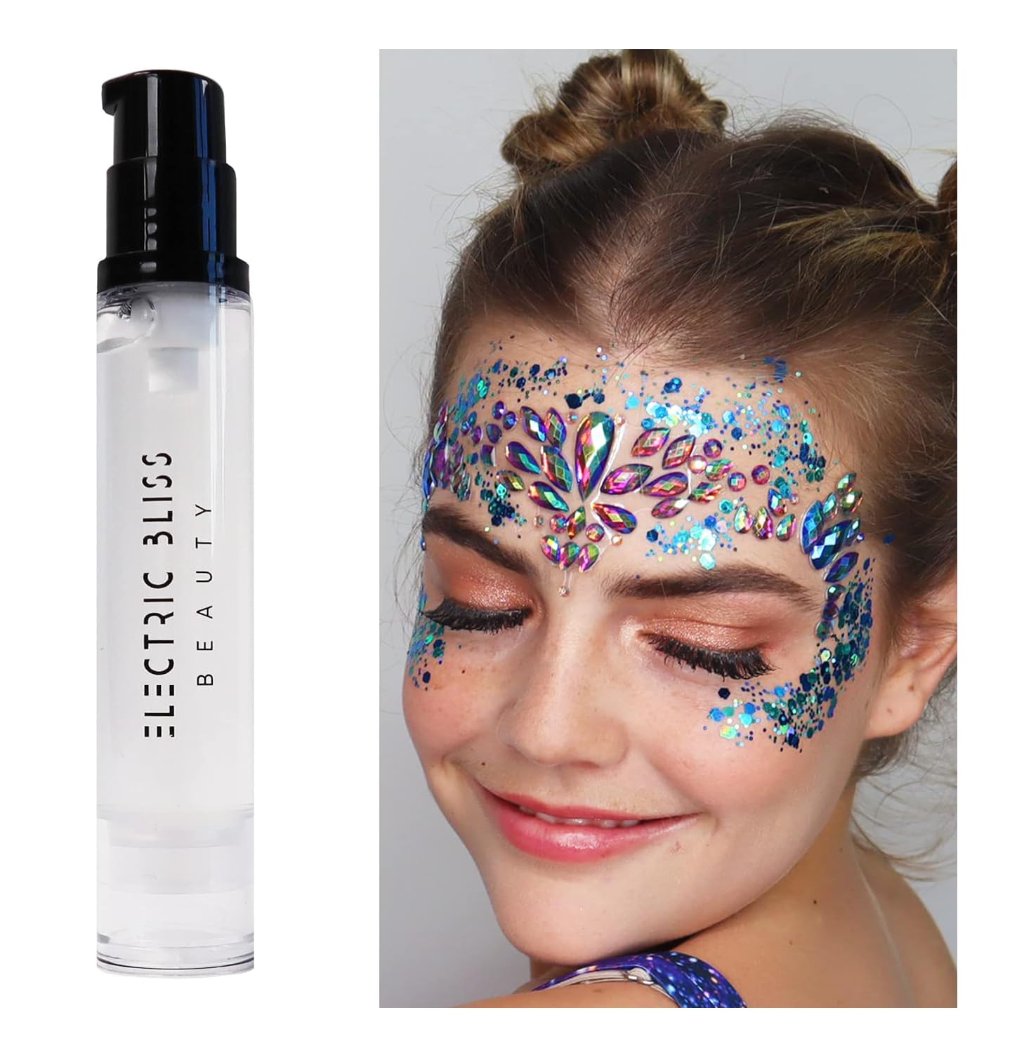 10ML Quick Dry Cosmetic Glitter Glue - Chunky Glitter Adhesive for Face & Body Makeup - Long Lasting Sparkle for Festival, Halloween & DIY Nail Art - Electric Bliss Beauty