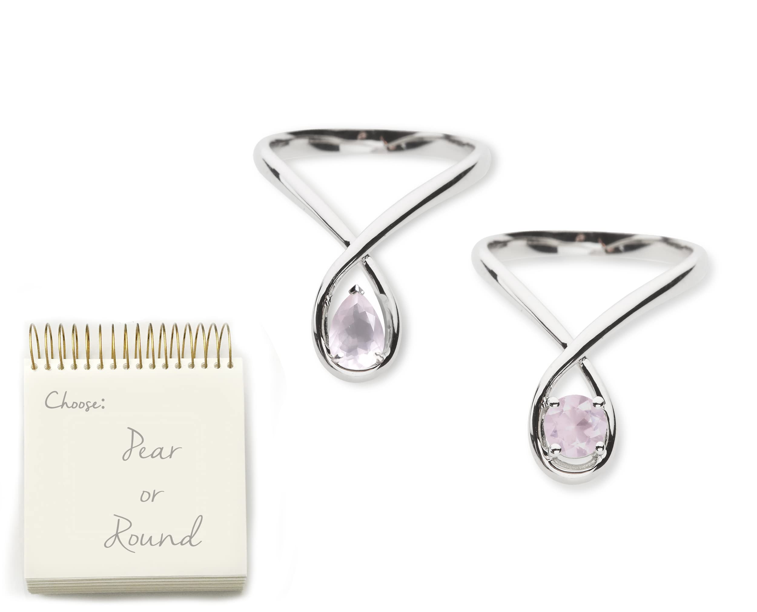 Rose Quartz Solitaire Engagement Ring - Minimalist Teardrop Wedding Band - October Birthstone Jewelry in White Gold - Perfect for Proposals, Bridal Gifts & Anniversary Celebrations