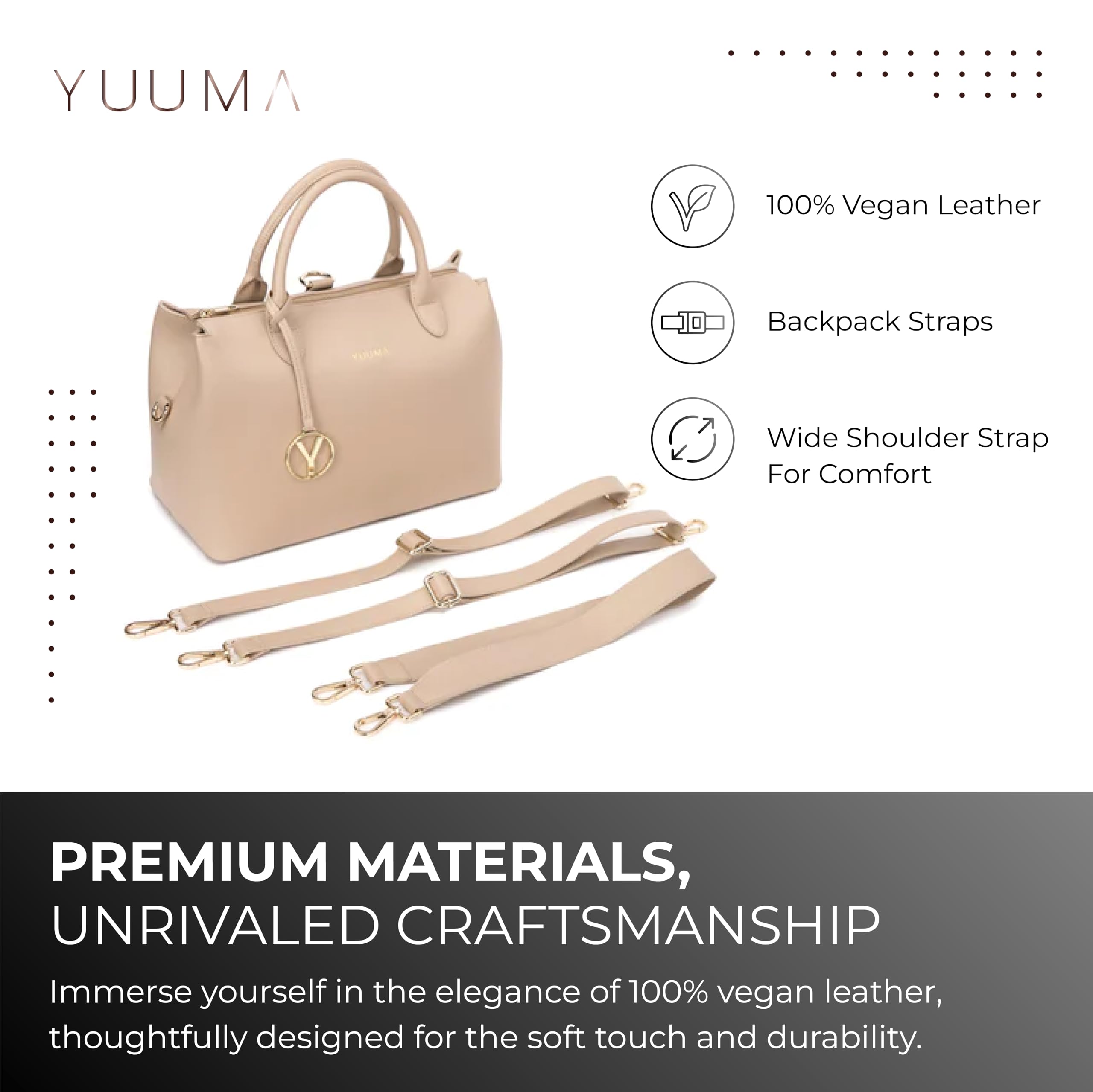 Zuri Vegan Leather Tote Bag - Convertible Crossbody Diaper Bag & Backpack - 7 Pockets for Organization - Modern Stylish Design - Perfect for Moms, Travel & Daily Use