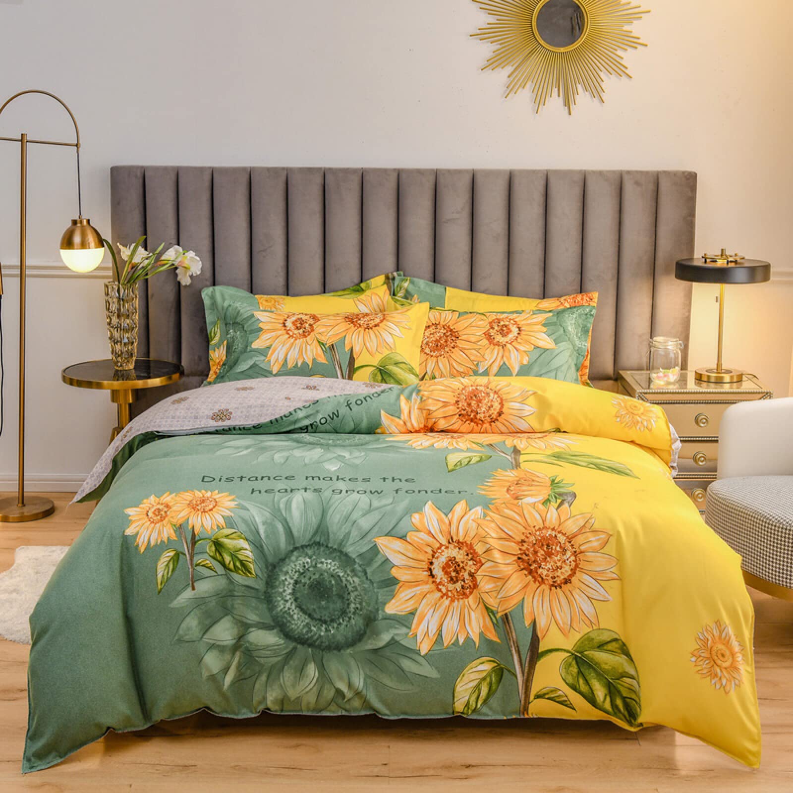 3pcs Nordic Style Microfiber Duvet Cover Set with Sunflower Print - Queen/Twin Size Bedding Set Includes Duvet Cover & Pillowcases for Kids & Adults - Soft Luxury Home Textiles for Cozy Bedroom Decor & Guest Room Essentials