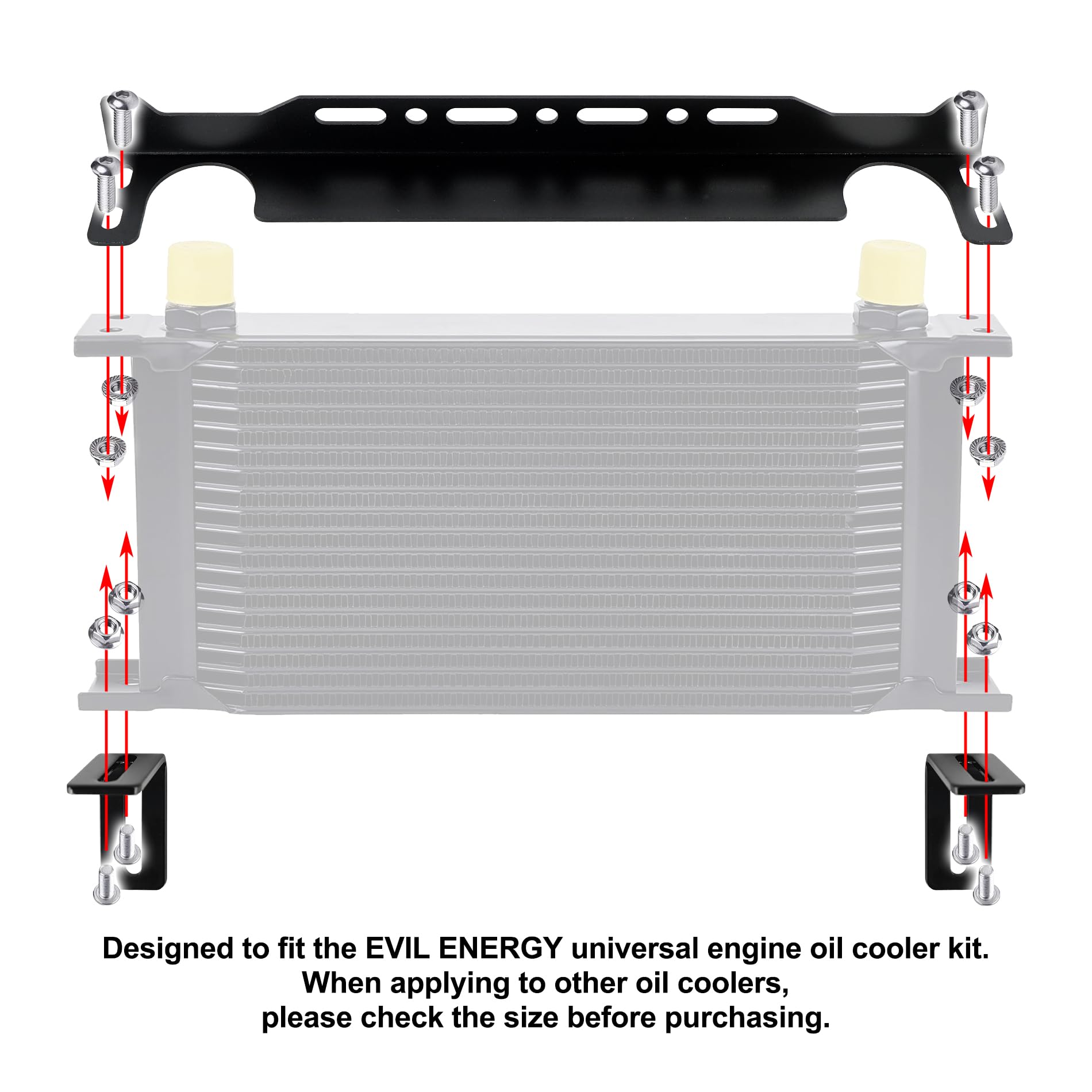 EVIL ENERGY Universal 330mm/13 Inch Aluminum Alloy Black Oil Cooler Mounting Bracket Kit - Perfect for British Radiator Oil Cooler Installation in High-Performance Vehicles