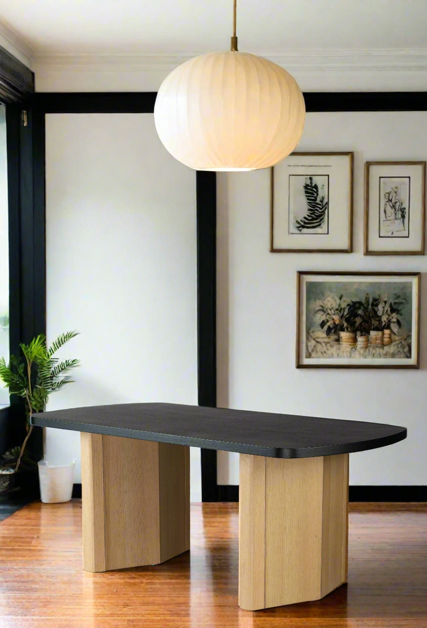 Bradley Rectangular Dining Table - Black & Oak Finish | Modern Kitchen & Dining Room Furniture for Family Gatherings & Entertaining