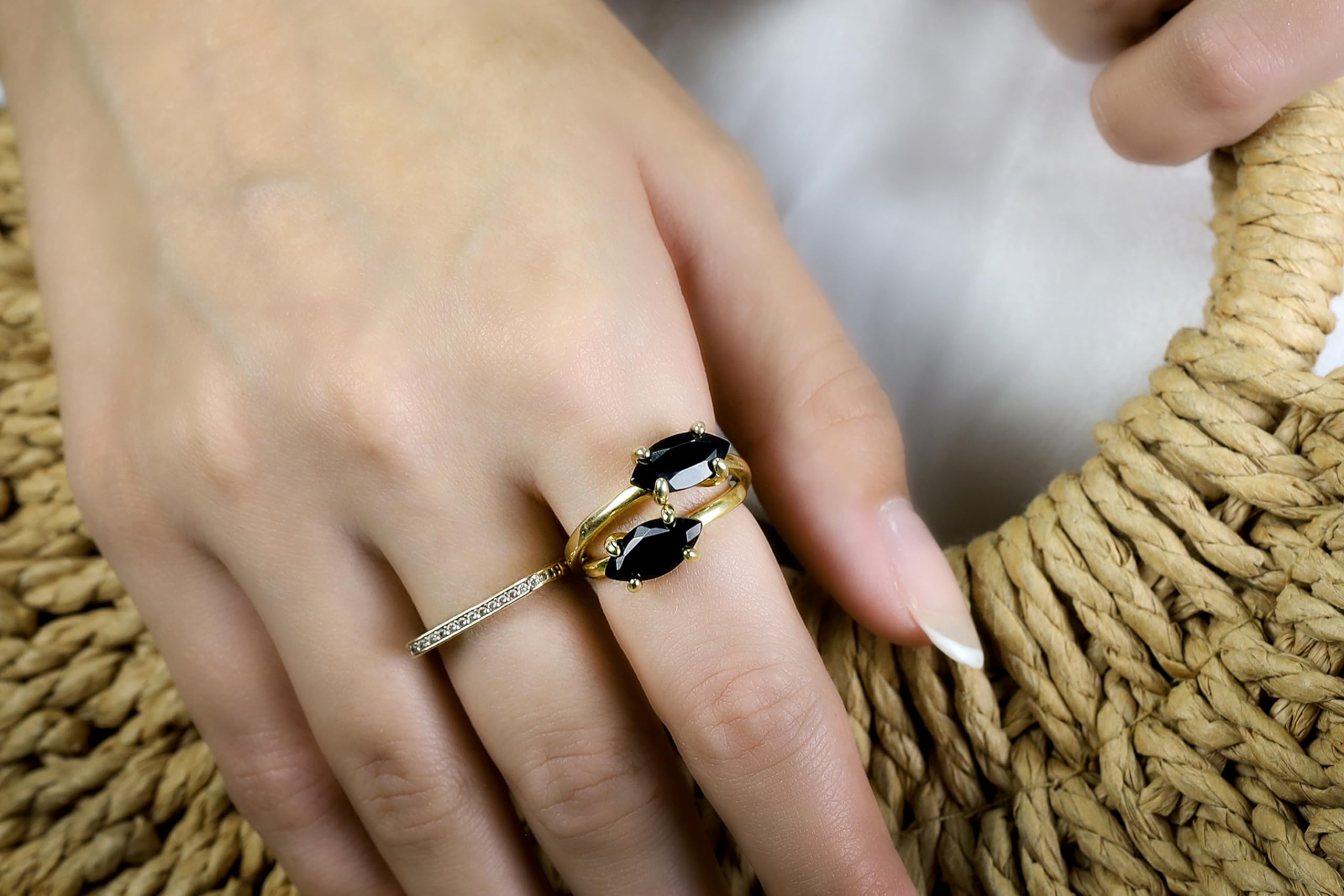 Black Onyx Ring for Women - Handmade Minimalist Gold Jewelry - Stackable & Engraved for Everyday Wear