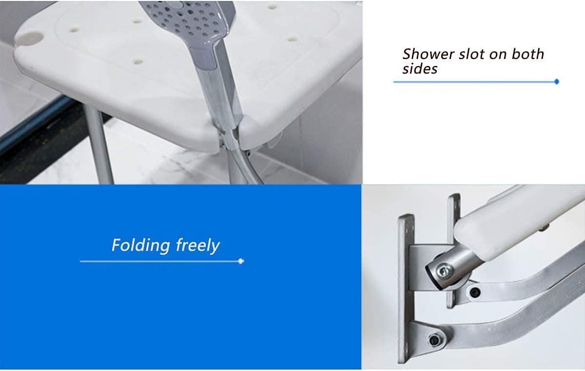 Foldable Wall Mounted Shower Chair for Elderly - Aluminum Frame Bath Seat with Support Leg for Seniors, Pregnant & Disabled - Non-Slip Shower Stool for Safe Bathing at Home, Hospital or Nursing Care