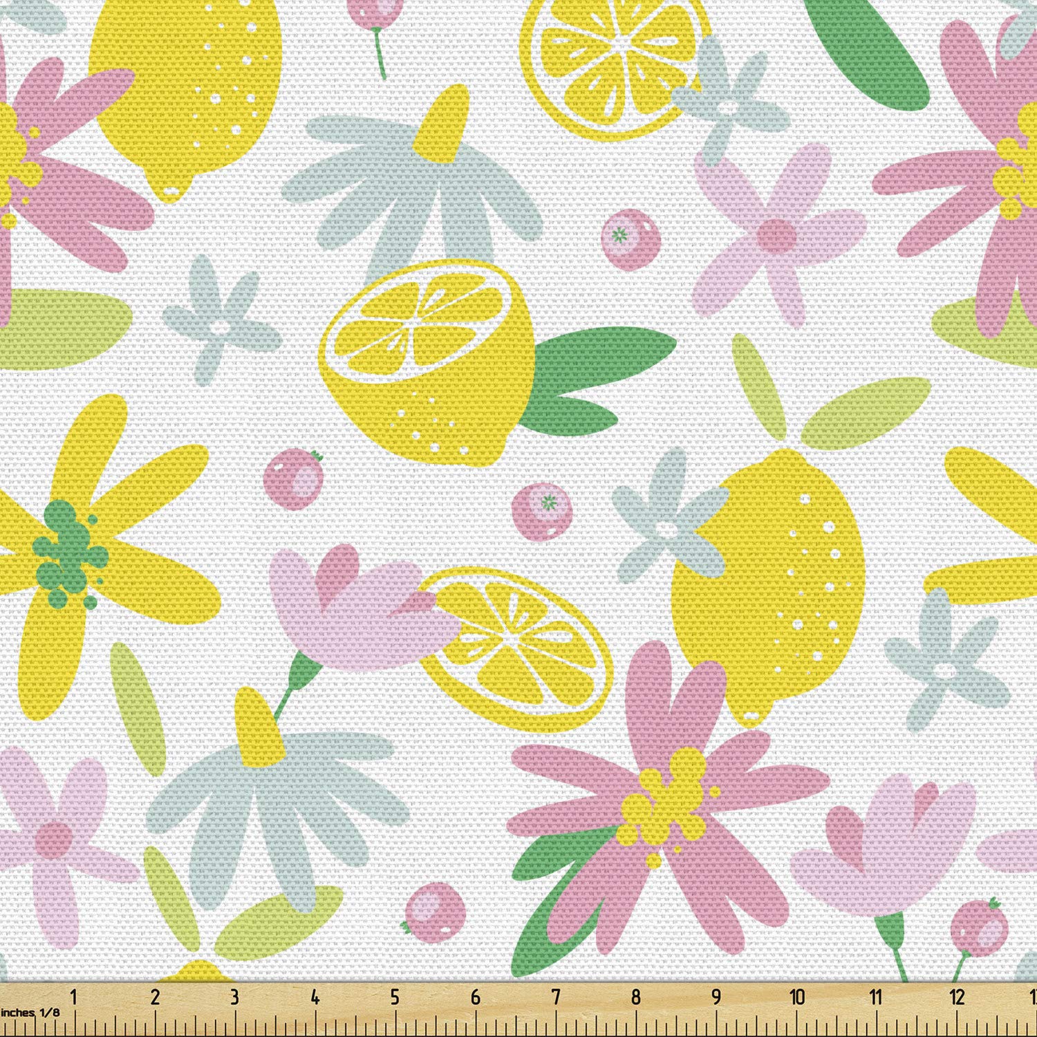Ambesonne Summer Fabric by The Yard - Cheerful Vivid Floral Lemon Print Decorative Upholstery Fabric for Sofa, Curtains & Home Decor (10 Yards, Multicolor) - Perfect for DIY Projects, Pillow Covers & Table Runners