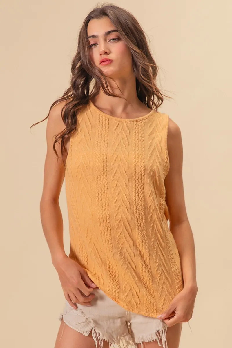 BiBi Textured Knit Sweater - Twist Back Sleeveless Women's Top for Casual Outfits & Layering | Perfect for Fall, Winter & Spring Fashion
