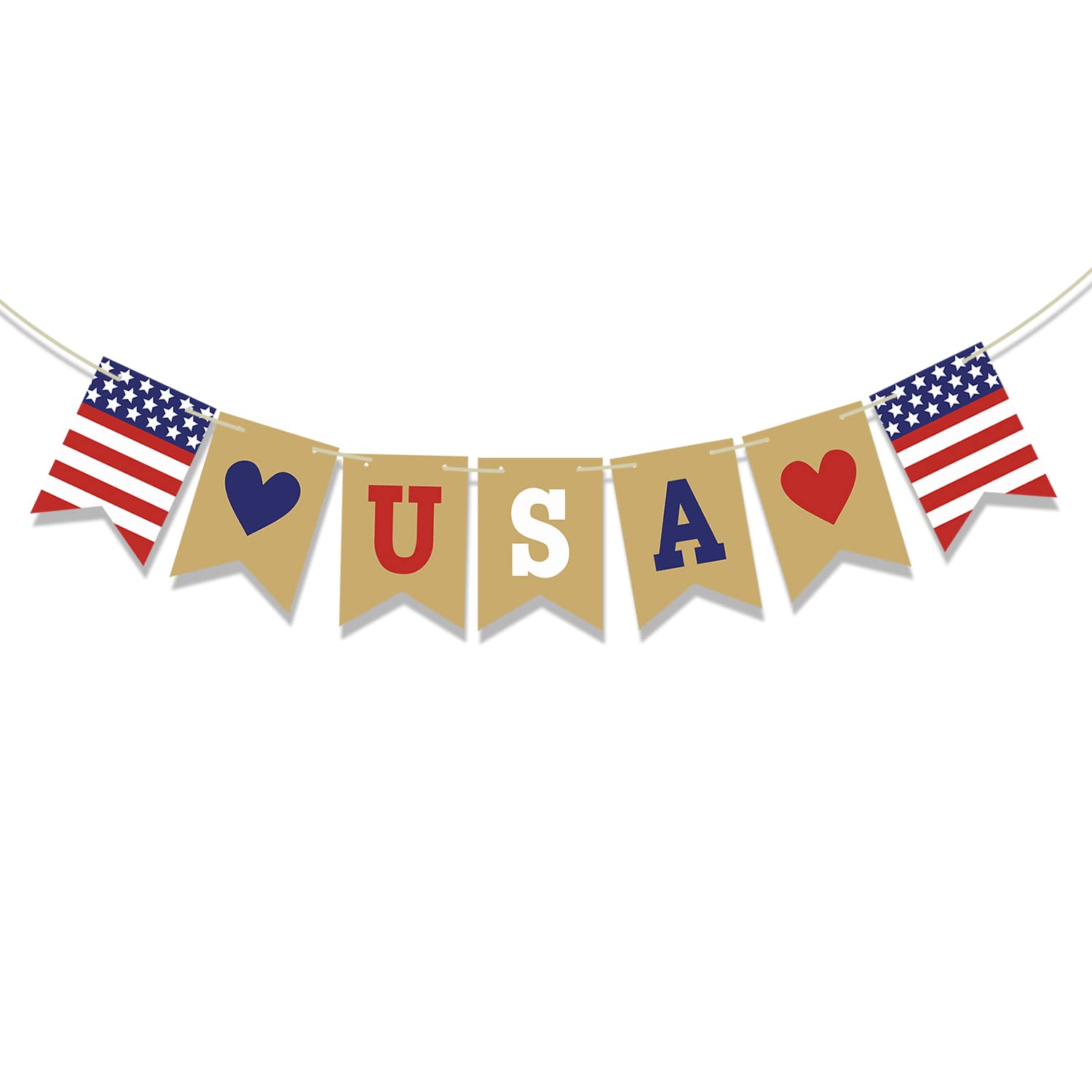 USA Patriotic Banner Garland - 4th of July Decorations, Memorial Day & Independence Day Party Supplies - Red White Blue Bunting for Home, Office & Outdoor Celebrations