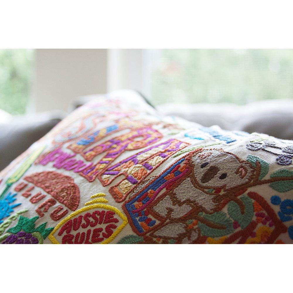 Hand Embroidered Australian Pillow Covers - Boho Home Decor for Living Room, Bedroom & Sofa