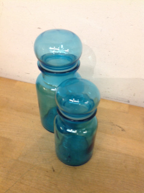Premium Set of 2 Belgium Blue Glass Storage Jars - Airtight Kitchen Containers for Spices, Coffee, Tea & Dry Food | Perfect for Pantry Organization & Home Decor