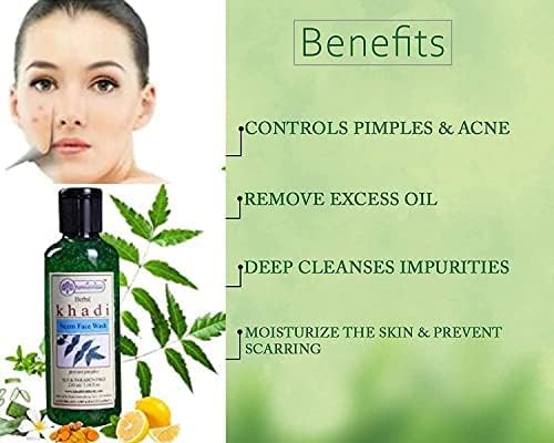 Khadi Rishikesh Herbal Neem Pimple Remover Face Wash for Acne & Blemish Control | SLS & Paraben Free Cleanser (210ml) | Unisex Ayurvedic Face Wash for Clear Skin | Perfect for Daily Skincare Routine & Teenage Acne Treatment