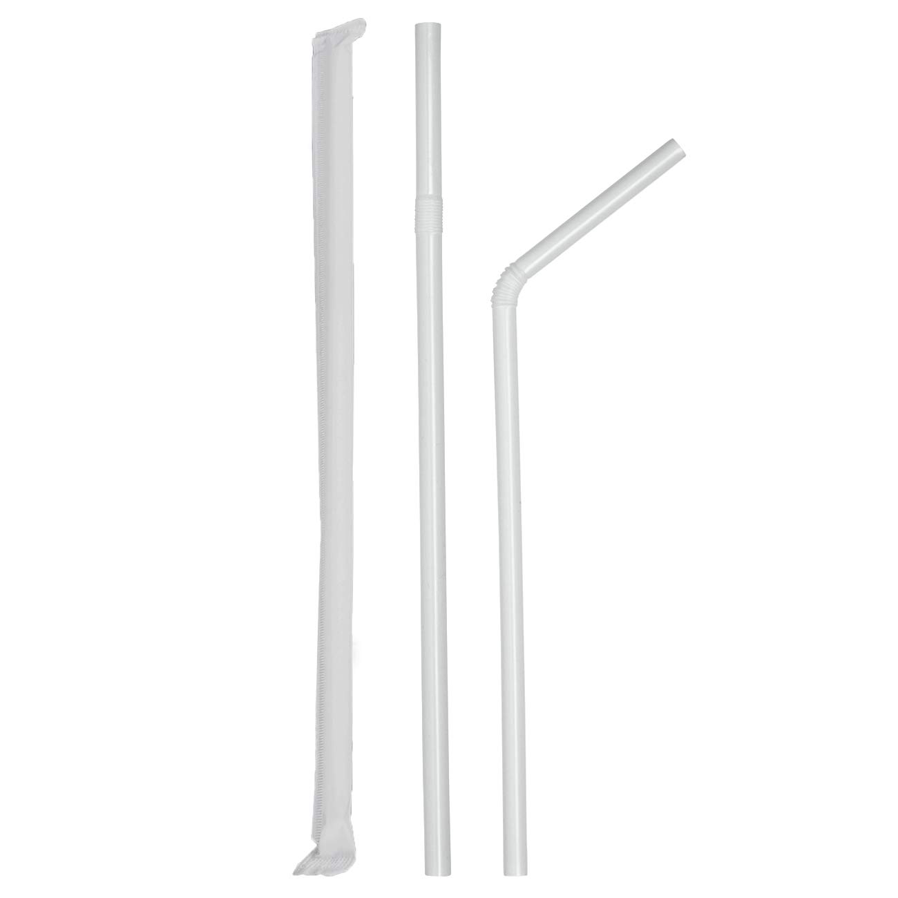 BPA Free Disposable Plastic Flexible Drinking Straws [Case of 9,120] - Individually Wrapped, White - Perfect for Restaurants, Cafes, Parties, and Home Use