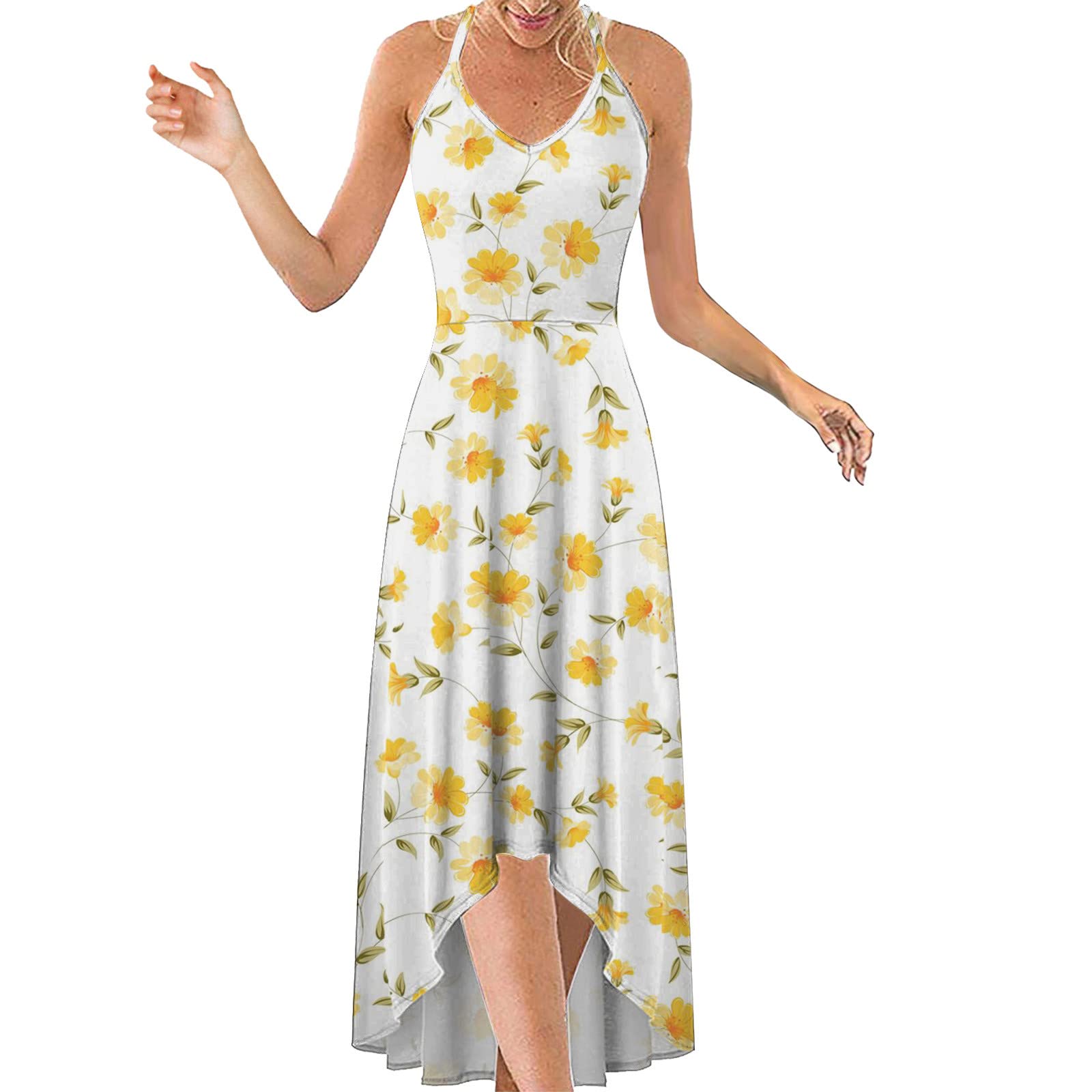 Women's Floral Print Sleeveless Maxi Dress - Summer Beach Cover Up, Casual Loose Fit Long Dress for Vacation, Pool Party & Outdoor Activities