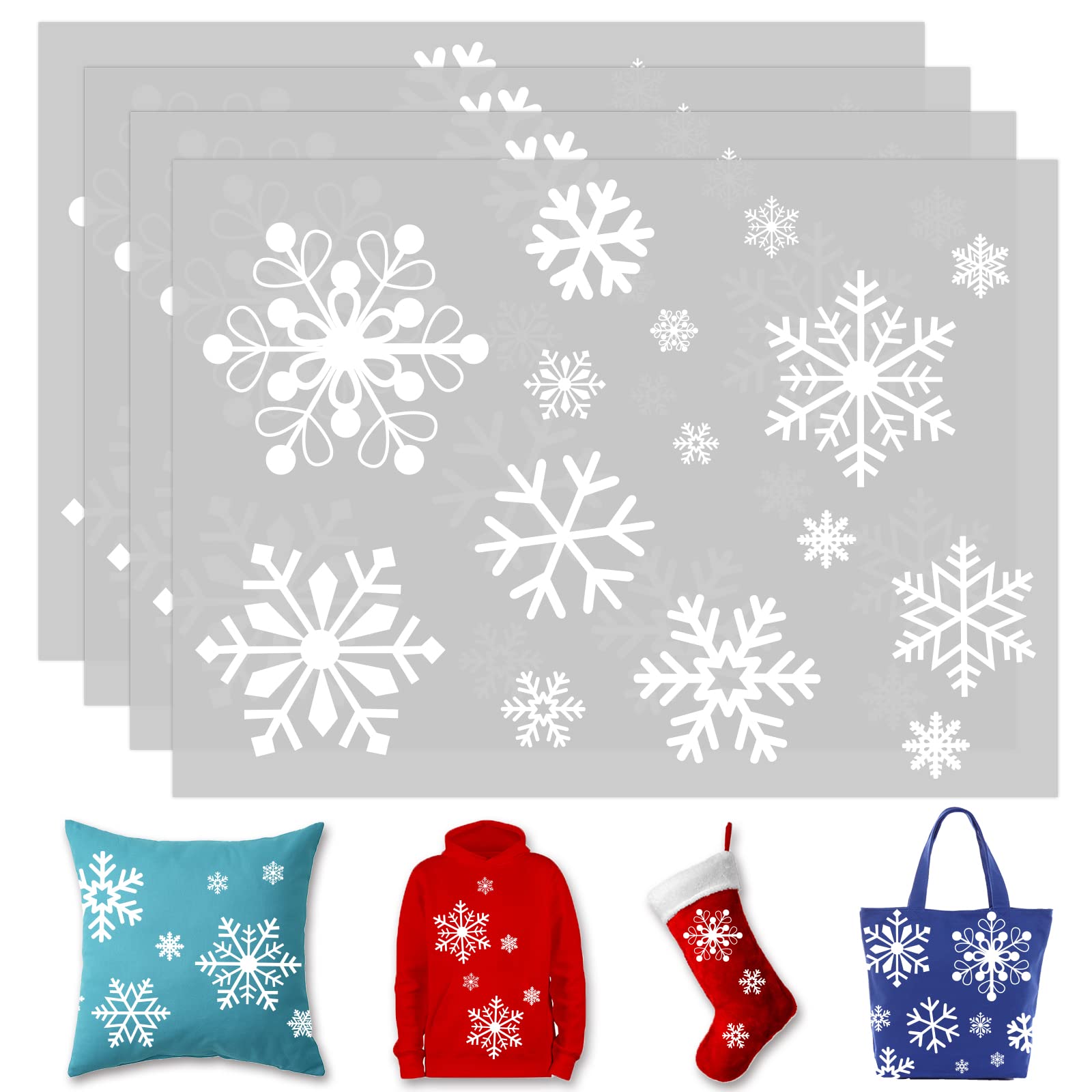 Whaline 4-Pack Christmas Iron-On Snowflake Patches - Heat Transfer Decals for Clothing, Fabric & DIY Crafts - Perfect for Winter Costumes, Holiday Decor & DIY Gift Projects
