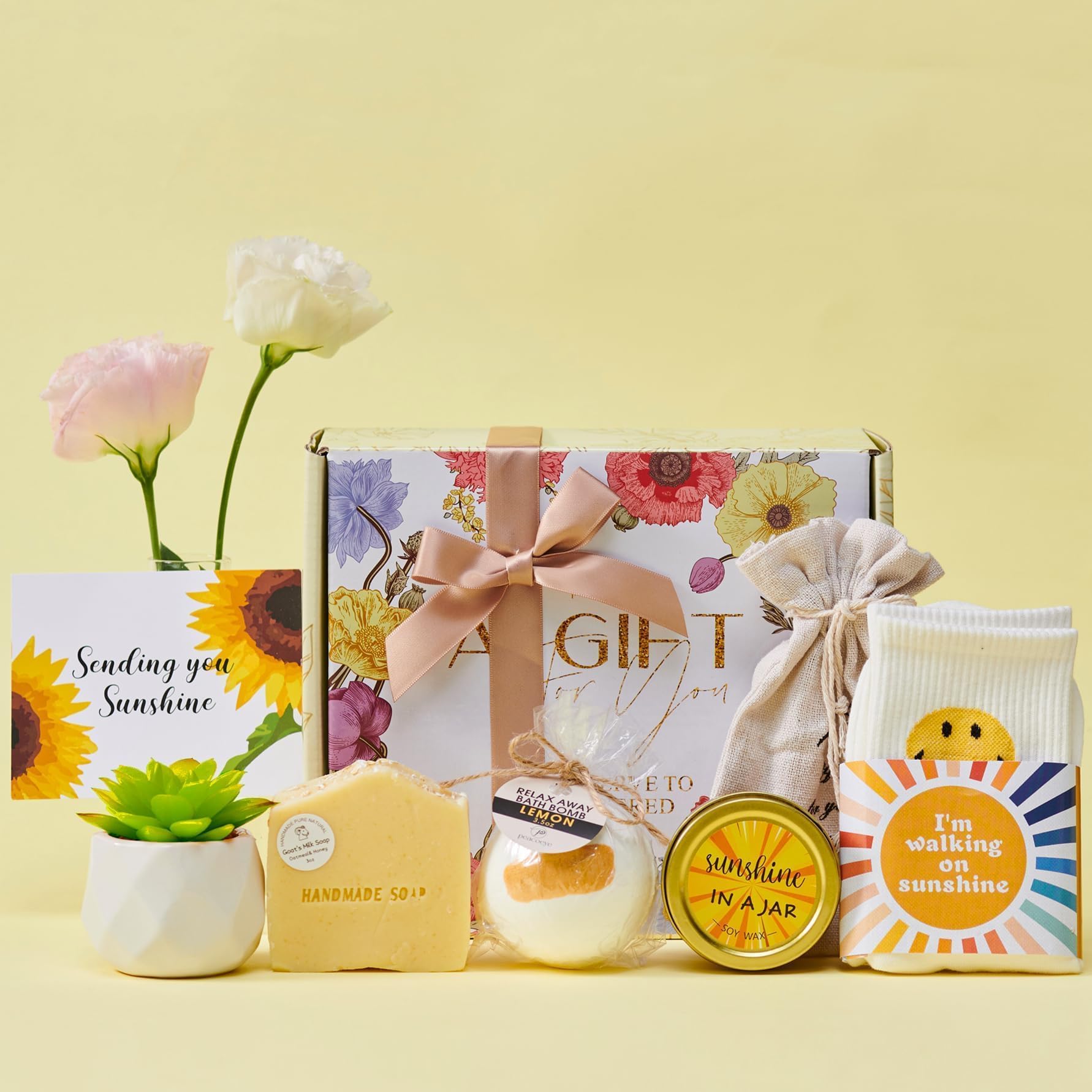 Sunflower Birthday Gifts for Women - Inspirational Get Well Soon Care Package, Self Care Gift Basket for Friends, Mom, Her - Perfect for Mother's Day, Thinking of You, and Sunshine-Themed Occasions