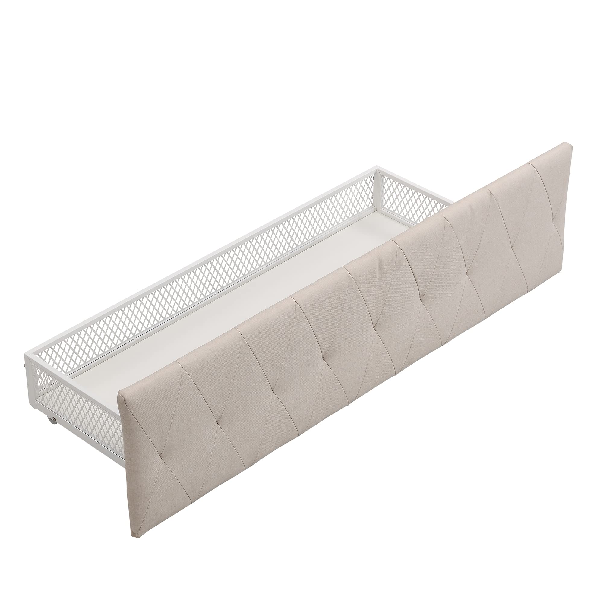 Kids Metal Storage Bed with Large Drawer - Full Size Platform Bed Frame No Box Spring Needed, Beige | Space-Saving Bedroom Solution for Children's Rooms & Small Spaces
