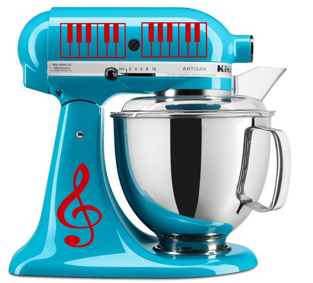 Treble Clef & Piano Keys Vinyl Decal Set for KitchenAid Mixers - Red Music Theme Stickers for Baking Enthusiasts - Perfect for Home Kitchen Decor & Gift Ideas