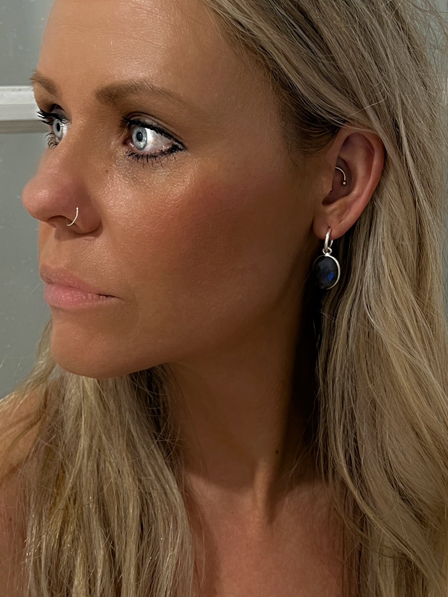 Laihas Iridescent Labradorite Hoop Earrings for Women - Sparkling Gemstone Dangle Earrings for Party, Wedding & Everyday Wear