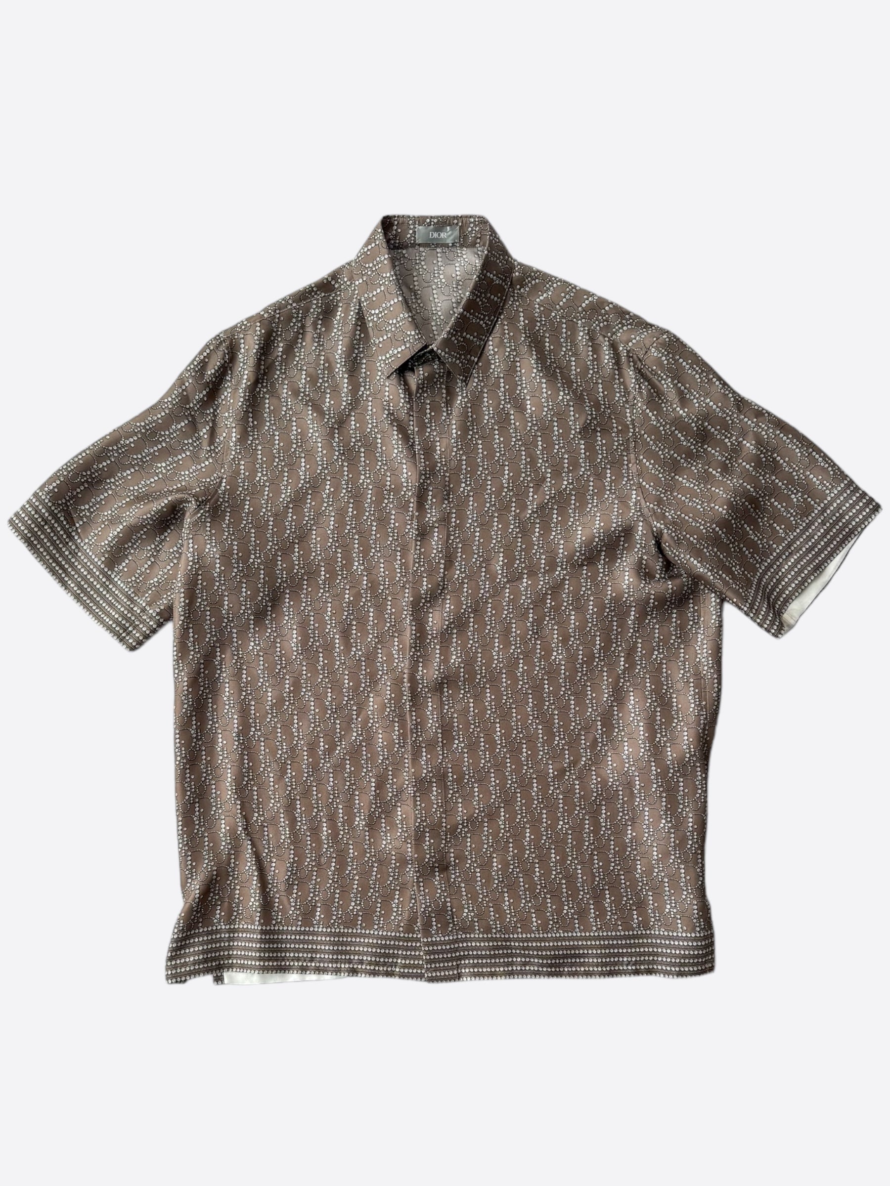 Dior Brown Diamond Oblique Silk Button Up Shirt for Men - Luxury Designer Dress Shirt for Business, Party & Formal Occasions