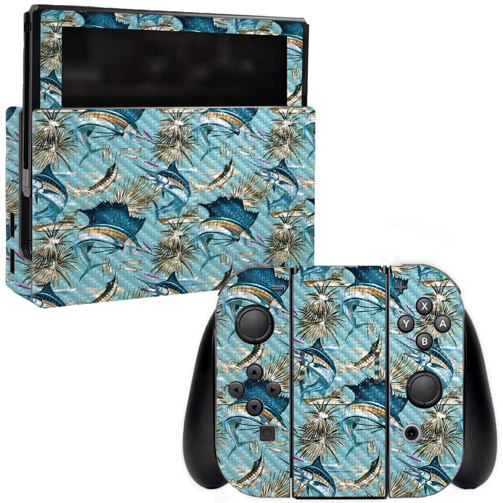 Premium Carbon Fiber Skin for Nintendo Switch - Island Fish Design | Protective & Durable Textured Cover | Easy to Apply & Remove | Made in USA | Perfect for Gaming Protection & Style Enhancement