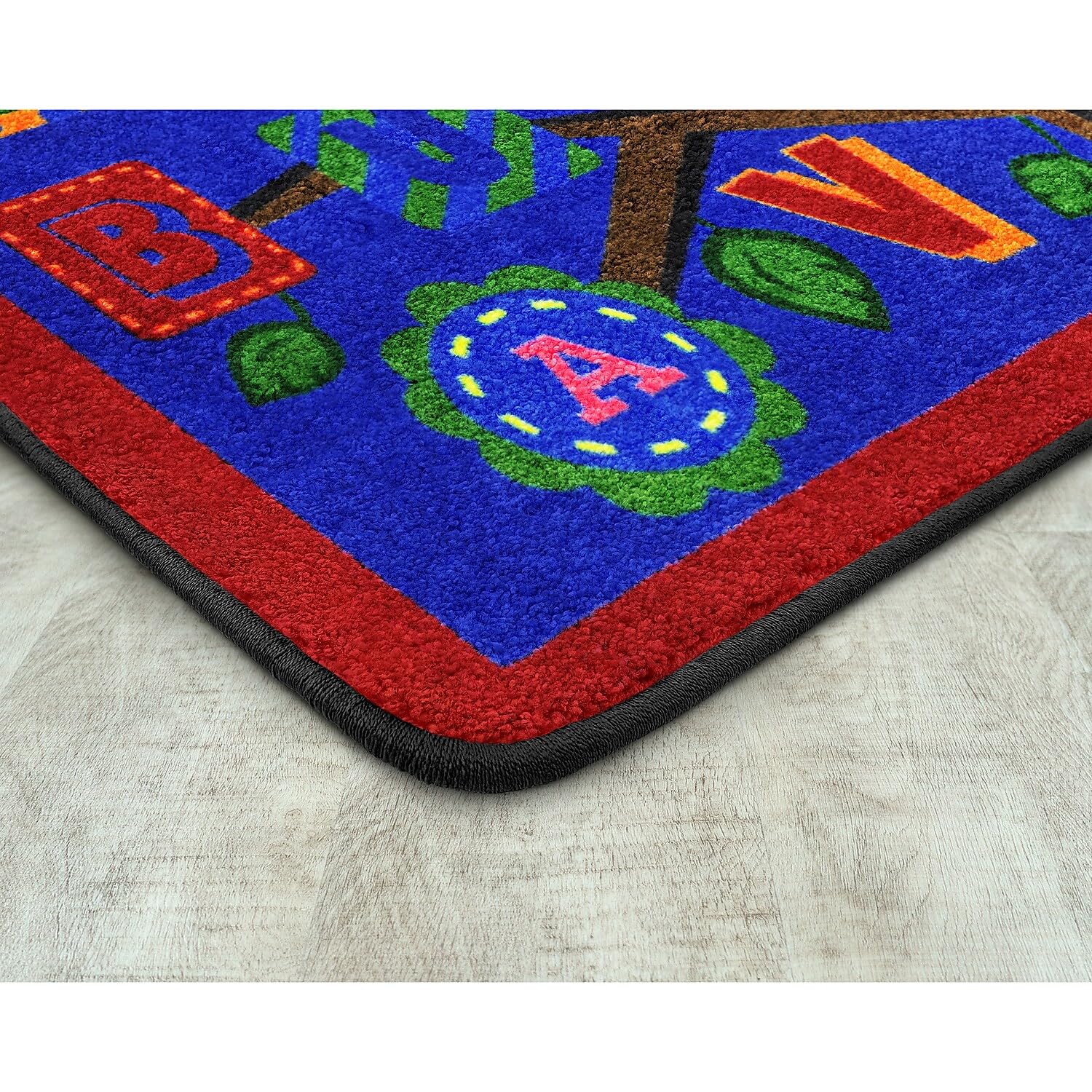 Joy Carpets Alphabet Leaves Educational Kids Rug - D Letter Design, Bold Colors for Playroom & Classroom Learning Activities