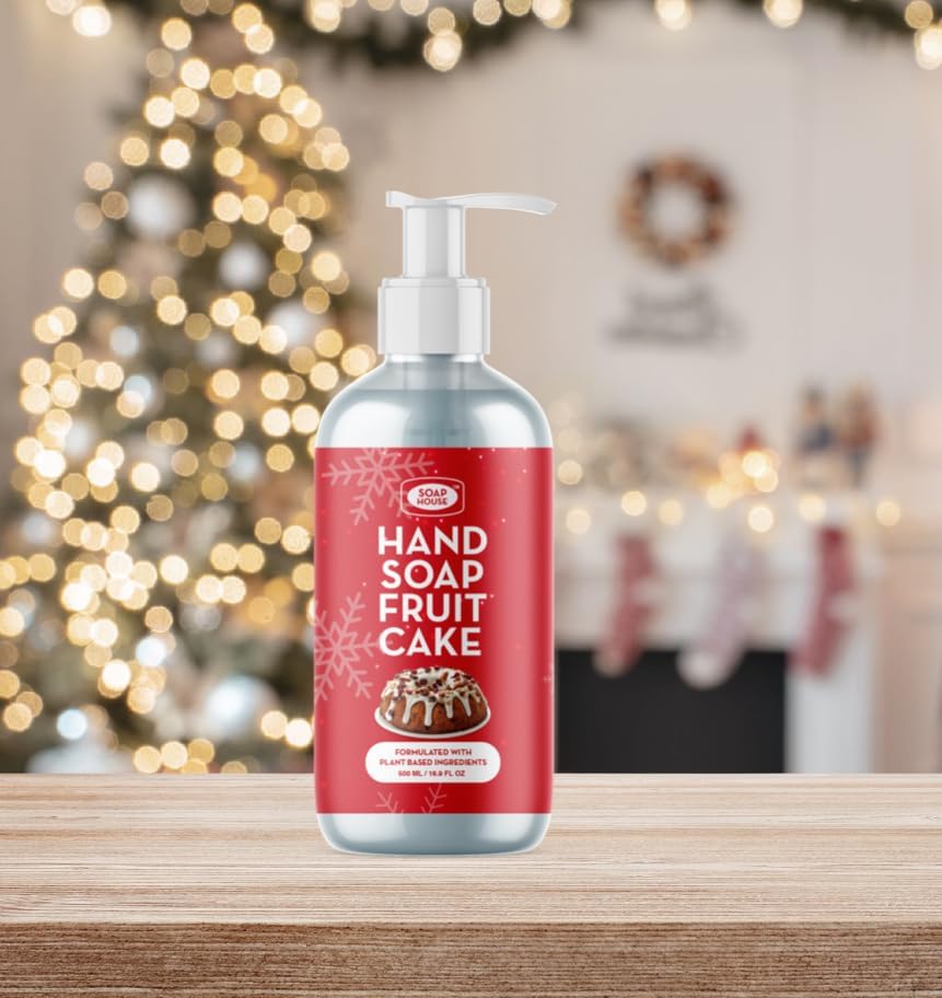 Christmas Hand Soap - Fruit Cake Scent | Plant-Based, Natural Ingredients | Holiday Gift & Home Decor for Bathroom, Kitchen, Guest Washroom