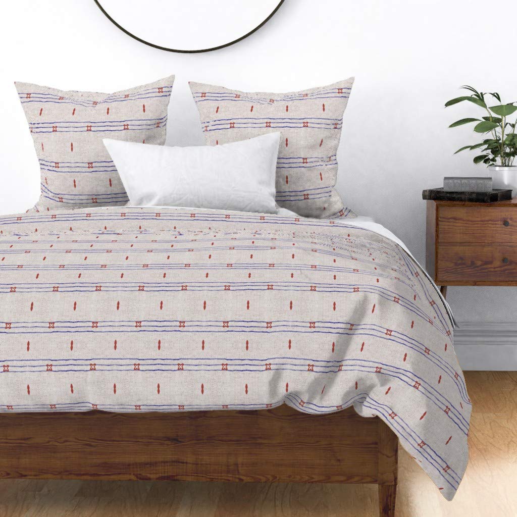 Premium Spoonflower Cotton Sateen Duvet Cover King/California King Size - French Stripes Geometric Boho Print Custom Bedding Set | Perfect for Bohemian & Modern Bedroom Decor