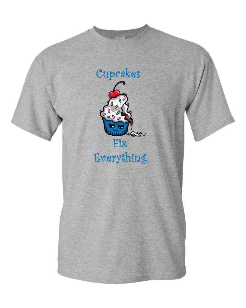 Funny Cupcake Fix Everything Slogan Adult T-Shirt - Comfortable Cotton Tee for Casual Wear, Gifts & Baking Enthusiasts