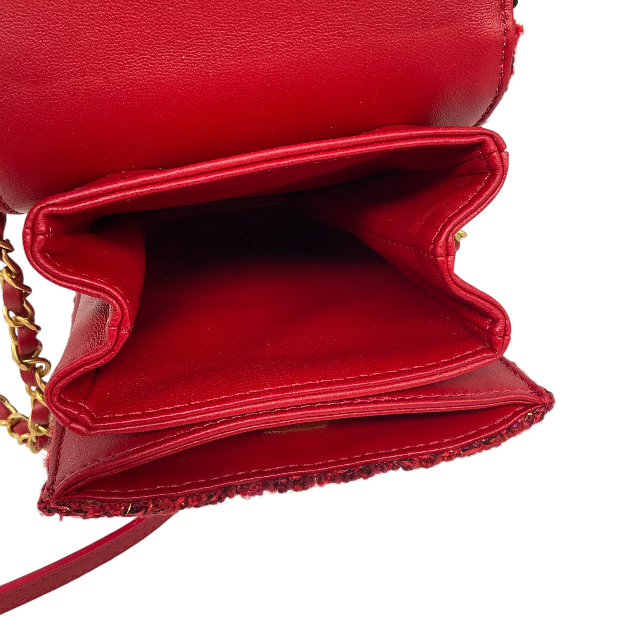 Chanel 2023 Tweed Mini Flap Handle Bag in Red & Purple - Luxury Designer Crossbody Purse for Women, Perfect for Parties, Dates & Special Occasions