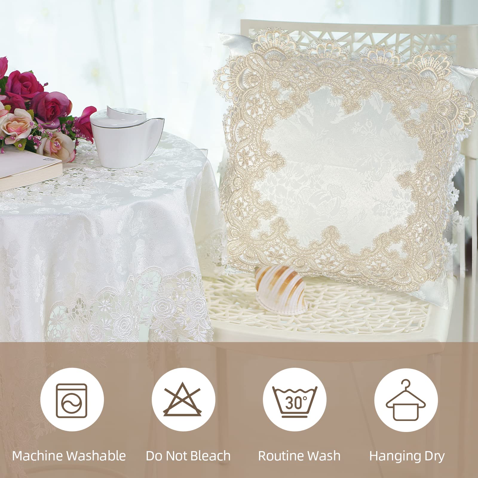 Premium 18x18 Inch Beige Lace Throw Pillow Covers Set of 2 - Soft Farmhouse Decor with Exquisite Embroidery for Living Room, Bed, Couch & Sofa | Cozy Home Accent for Relaxation & Stylish Interior Design