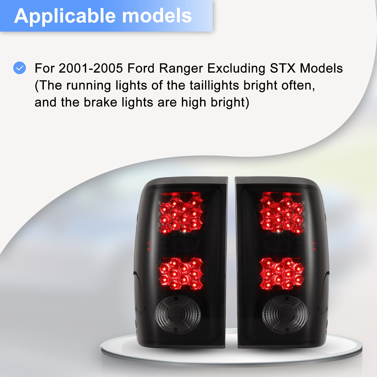 ROXX LED Tail Lights Assembly for 2001-2005 Ford Ranger - Smoke Lens Replacement with LED Turn Signal, Reverse, Running & Brake Lights (Driver & Passenger Side) | Upgrade Your Truck's Style & Safety for Night Driving & Off-Road Adventures