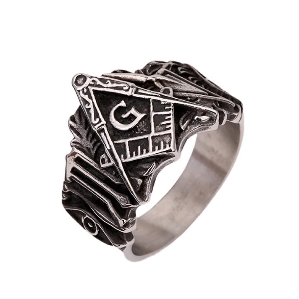 PikaLF Vintage Masonic Freemason Ring for Men - All Seeing Eye & Illuminati Eye of Providence Design - Hip Hop Biker & Punk Jewelry - Perfect Gift for Men (Wedding, Party, Cosplay, Gothic Fashion)