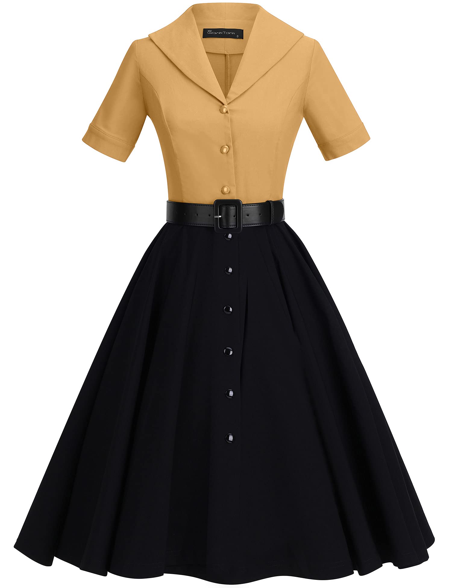 GownTown 1950s Vintage Women's Midi Shirt Dress with Belt - Elegant Cocktail Party Dress for Women, Perfect for Office, Date Night & Special Occasions