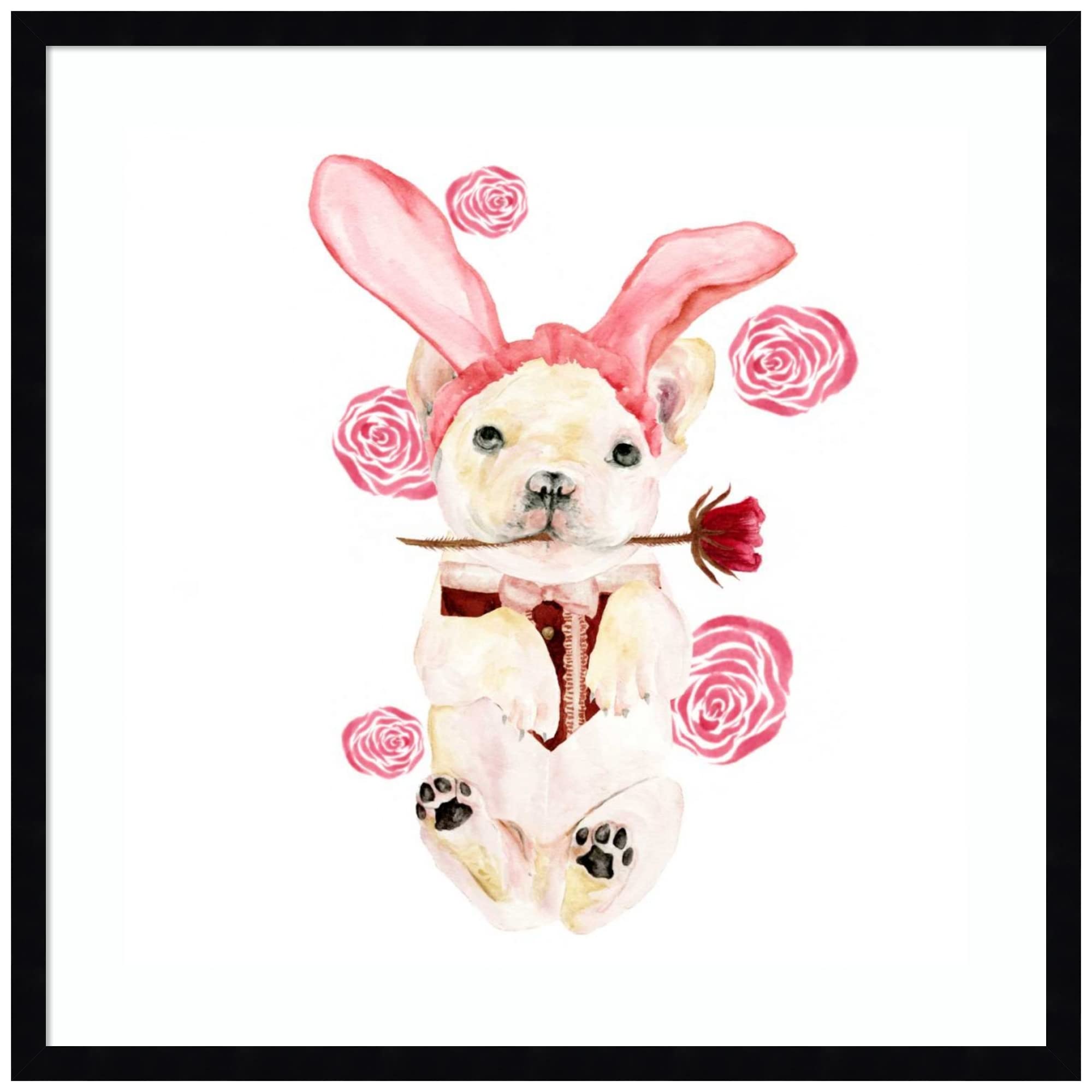 Amanti Art Framed Wall Art Print 25x25 - Valentine Puppy I by Melissa Wang, Animal Wall Decor, Whimsical Home Decor, Medium Poster Painting for Living Room, Bedroom, Bathroom, Kitchen & Office - Perfect for Valentine's Day Gifts, Pet Lover Presents & Nursery Decor