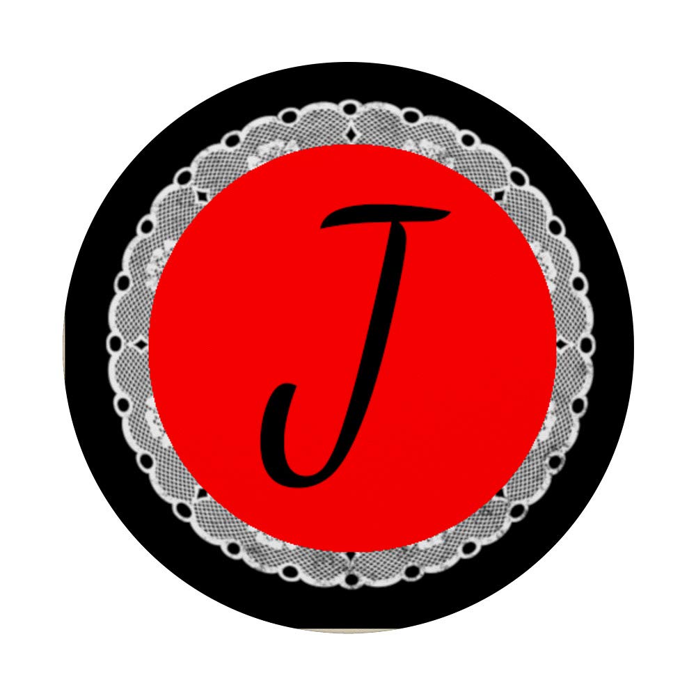 Custom Monogram Phone Stand with PopSockets Grip - Black Initial Lace Design for iPhone, Samsung & Tablets - Perfect for Desks, Cars & Travel Accessories