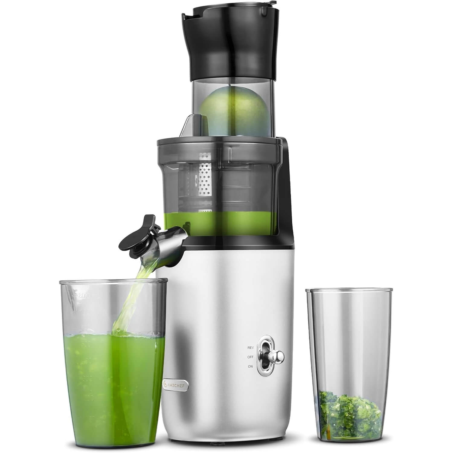 AMZCHEF 80MM Large Feeding Chute Whole Fruit Juicer - Cold Press Slow Masticating Juicer for Fresh Juice, Leafy Greens, and Wheatgrass - Perfect for Healthy Breakfast, Detox, and Kids' Nutrition