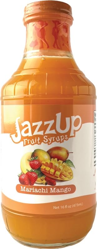 JazzUp® Mariachi Mango Real Fruit Syrup - 16 fl oz | Non-Alcoholic Drink Mixer, Pancake & Dessert Topping | Made with Real Mango, Strawberry & Banana | Perfect for Cocktails, Smoothies, Ice Cream & Breakfast