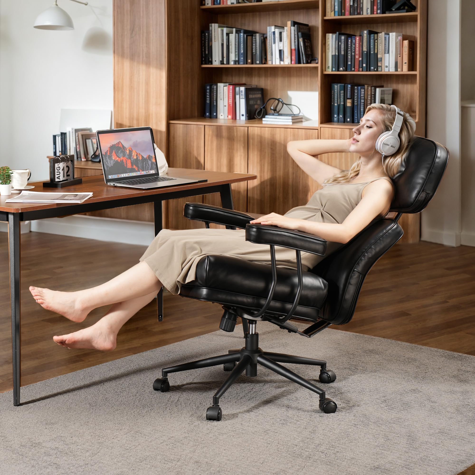 Big and Tall Office Chair for Heavy People - 300LBS Weight Capacity PU Leather Executive Chair with Lumbar Support, High Back Ergonomic Computer Desk Chair for Home & Office (Black) - Perfect for Managers, Long Work Hours & Gaming Sessions