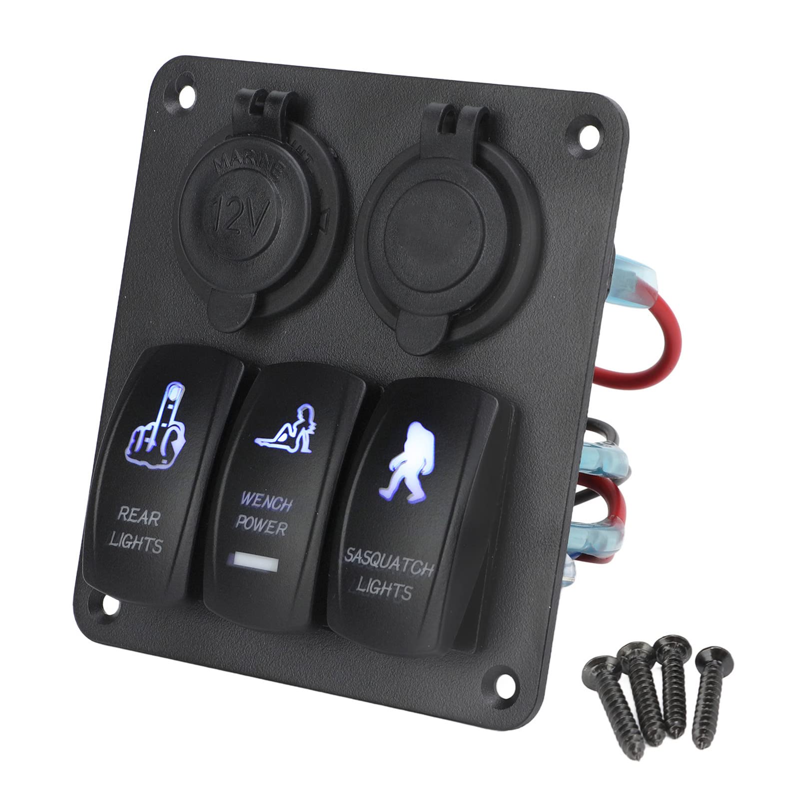 Aramox 3 Gang Rocker Switch Panel with Dual USB Charger & Cigarette Lighter Socket - 12V-24V ON/OFF Toggle Switch for Marine, RV, Truck & Off-Road Vehicles
