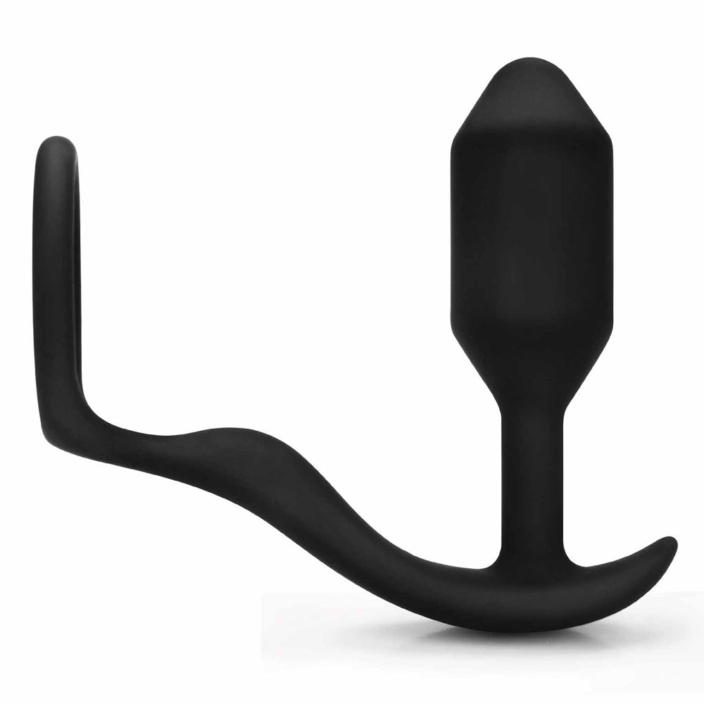 B Vibe Vibrating Snug & Tug Weighted Anal Plug & Penis Ring - Medium Size for Enhanced Pleasure | Perfect for Couples Play & Solo Exploration