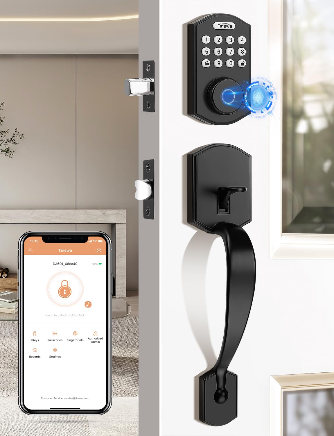 Smart Fingerprint Door Lock - Keyless Entry with Keypad & Auto Lock for Home Security - Matte Black