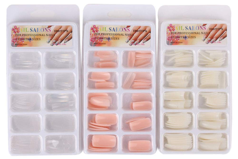 WOIWO 300PCS Fake Nail Patches - Natural French Press On Nails with Full Cover Tips | DIY Manicure Kit for Home, Salon & Party Use