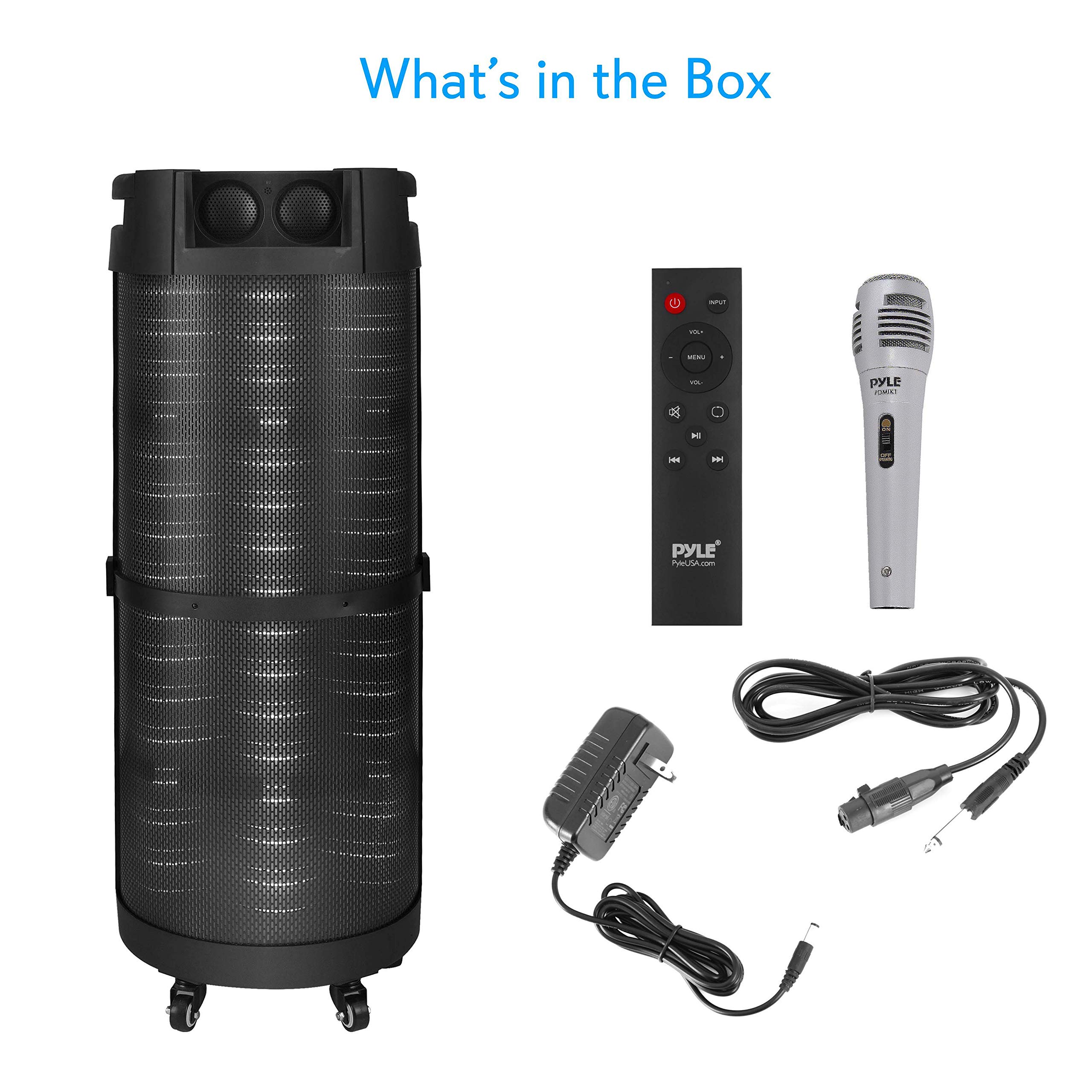 Pyle PBMSPG298 Portable Boombox PA Speaker System - 800W Rechargeable Bluetooth Speaker with LED Lights, FM Radio, USB/MP3 Player, AUX & 1/4